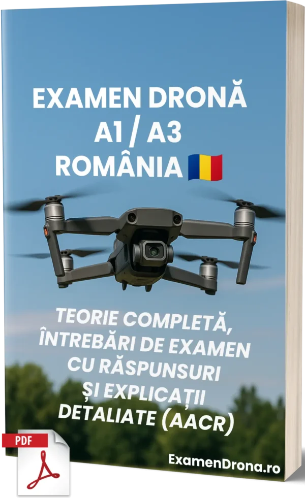 Examen Dronă A1/A3 în România – Teorie completă, 500+ întrebări în stil de examen cu răspunsuri și explicații detaliate